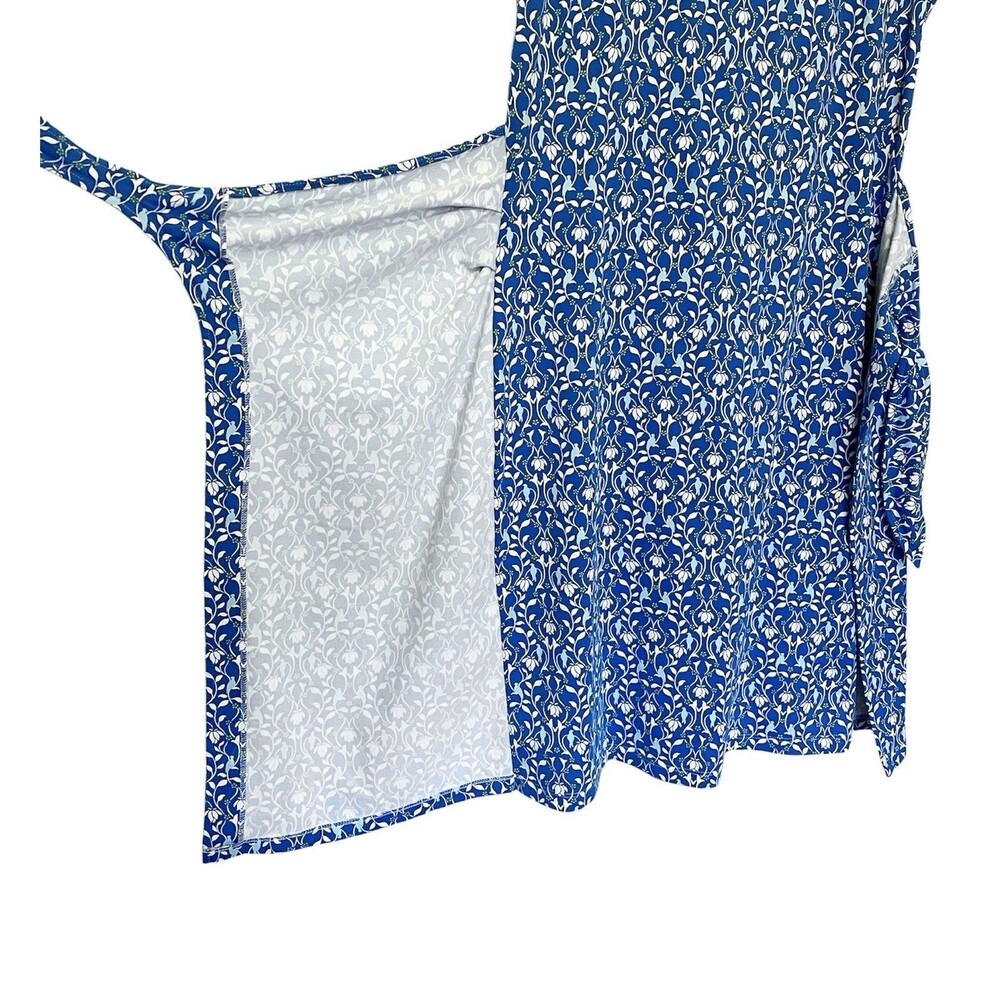 J MCLAUGHLIN Havana Catalina Cloth Sheath Dress Floral Blue Bird Faux Wrap Sz XS - Picture 4 of 9